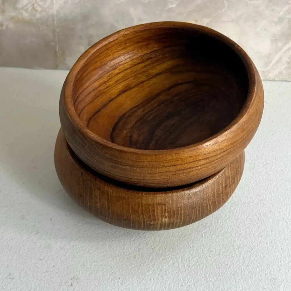 Solid Wood Bowl Hand Turned Decor Teak Wood 5.5
